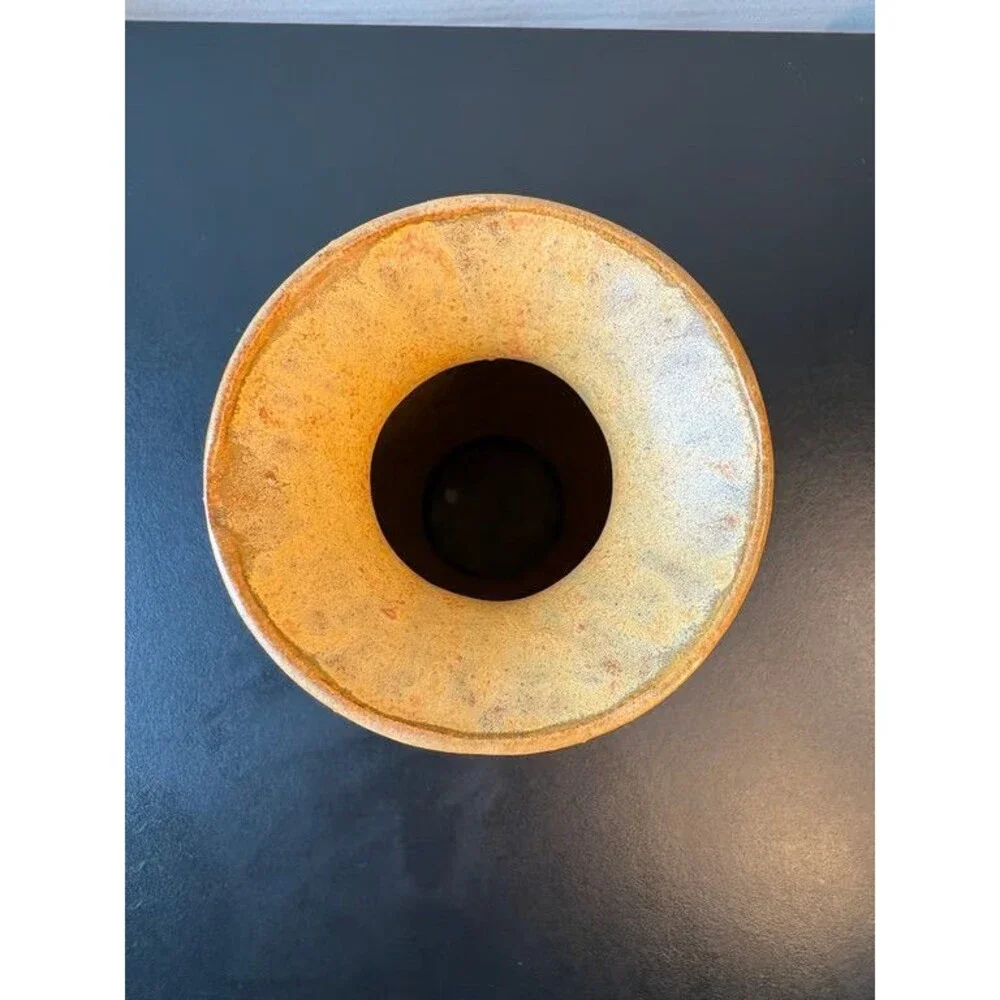 Signed Art Pottery Vase Tenmoku Black Ash Tan Baluster Dated 2009 Stoneware